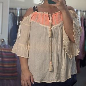 Cream & Orange Off the Shoulder Top NWT Blue Pepper